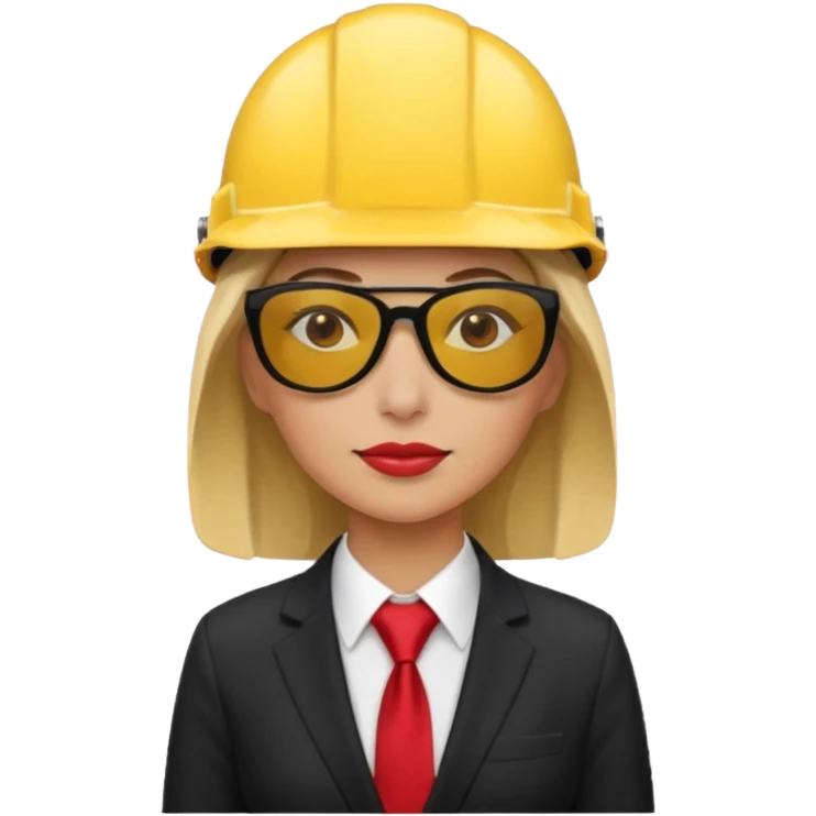 black suit red tie with yellow helmet woman and sunglasses emoji