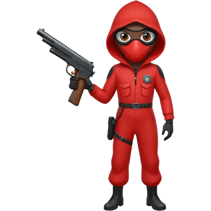 Squid Game guard with gun, circle mask emoji