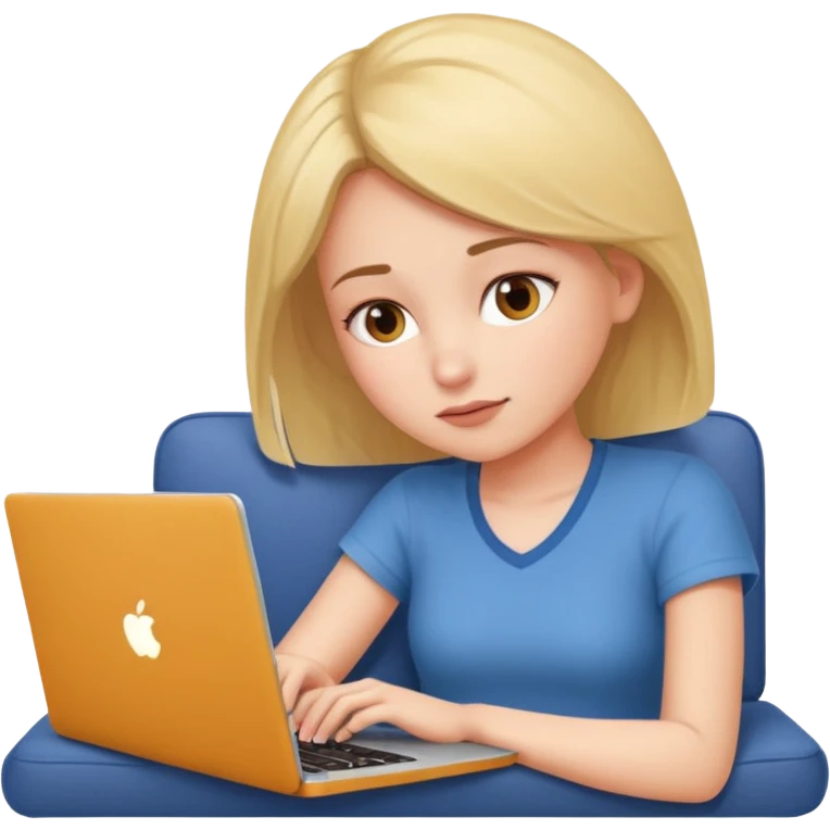 A girl is lying on the couch with a laptop, working emoji