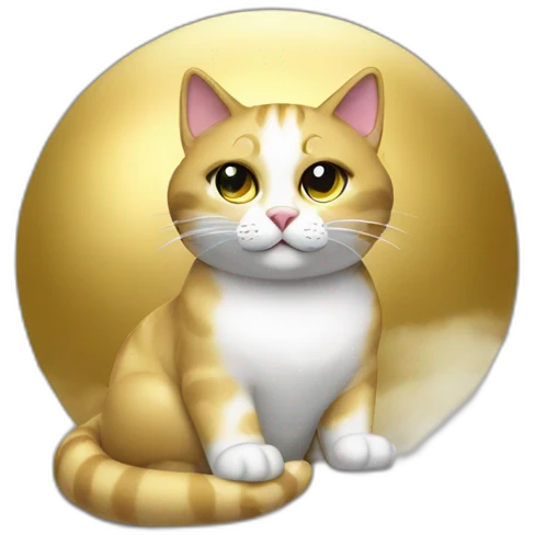cat secretary sitting on top of the gold cloud emoji