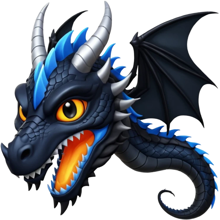 Darkstalker the NightWing dragon from Wings of Fire, black dragon with silver highlights, glowing eyes, looking wise and ancient emoji