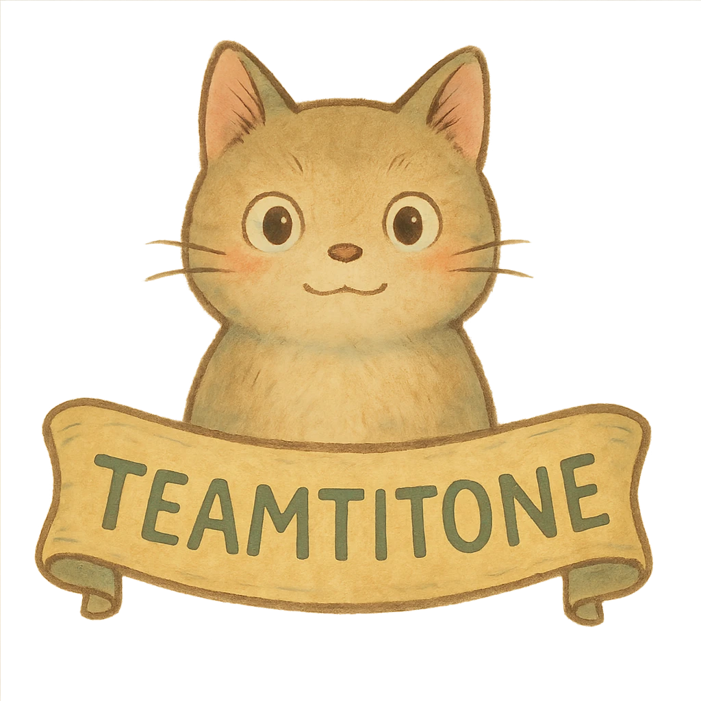 soft colors, whimsical look TeamTitoine badge in Ghibli style emoji