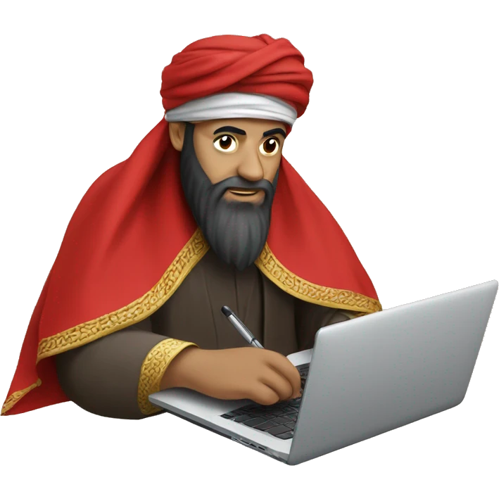 A caliph with turban and red clothes writing in a laptop emoji