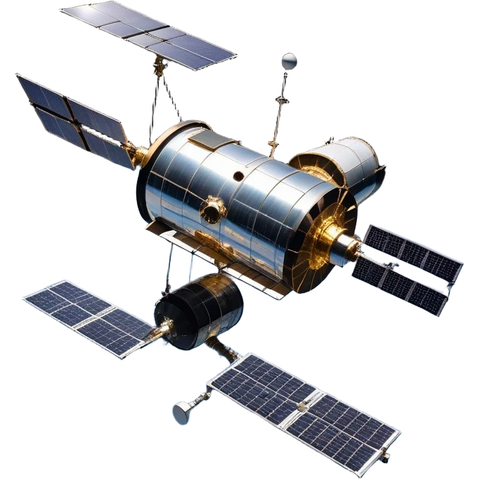 cinematic-realistic-hubble-space-telescope-emoji, an awe-inspiring, ultra-detailed depiction of the Hubble Space Telescope floating in space, its large, reflective metallic surface gleaming against the backdrop of the infinite blackness. The telescope's vast solar panels extend outwards, catching the light from distant stars, while its intricate, cylindrical body showcases advanced, precise engineering. The telescope's large, hexagonal lens is pointed towards the cosmos, surrounded by mechanical components, wires, and sensors. The detailed textures of the telescope’s metallic exterior, the shiny reflective coating, and the intricate grid-like solar panels are sharply contrasted against the void of space, with distant stars and nebulae faintly visible in the background, adding to the sense of scale and technological marvel; rendered with extreme realism and attention to detail. emoji