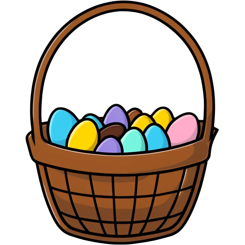 Easter basket filled with chocolate covered almonds emoji