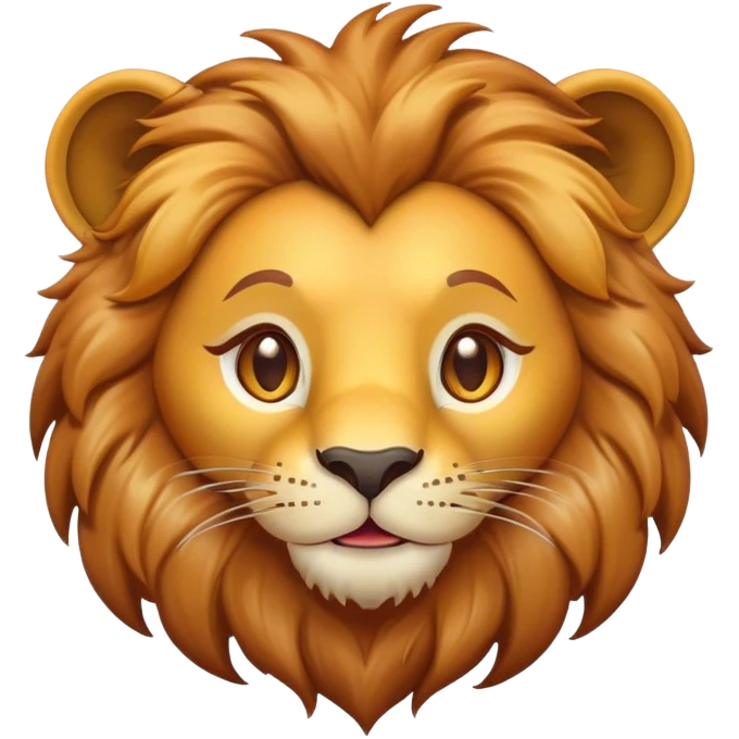 Cinematic Cute Lion Portrait Emoji, Head tilted playfully and inquisitively, featuring a glossy tawny Fur with a lush mane and round, sparkling amber eyes filled with curious mischief, Simplified yet irresistibly adorable features, highly detailed, glowing with a warm, friendly glow, high shine, affectionate and spirited, stylized with a touch of jungle whimsy, bright and endearing, soft glowing outline, capturing the essence of a mischievous yet loving lion, so playful it feels like it could pounce out of the screen and into your arms! emoji
