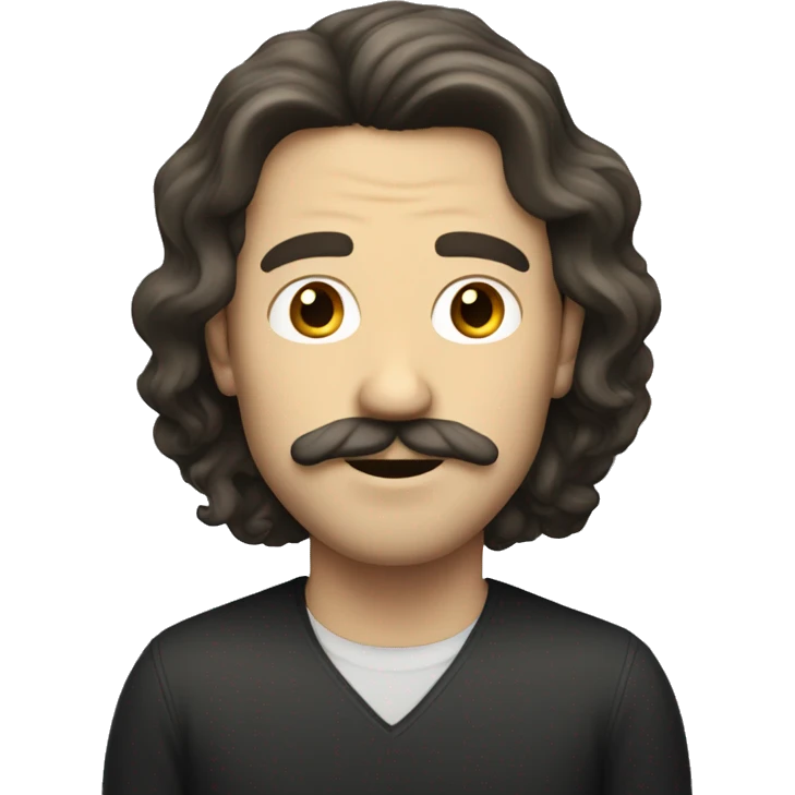 a white guy with mustache and long dark wavy hair emoji