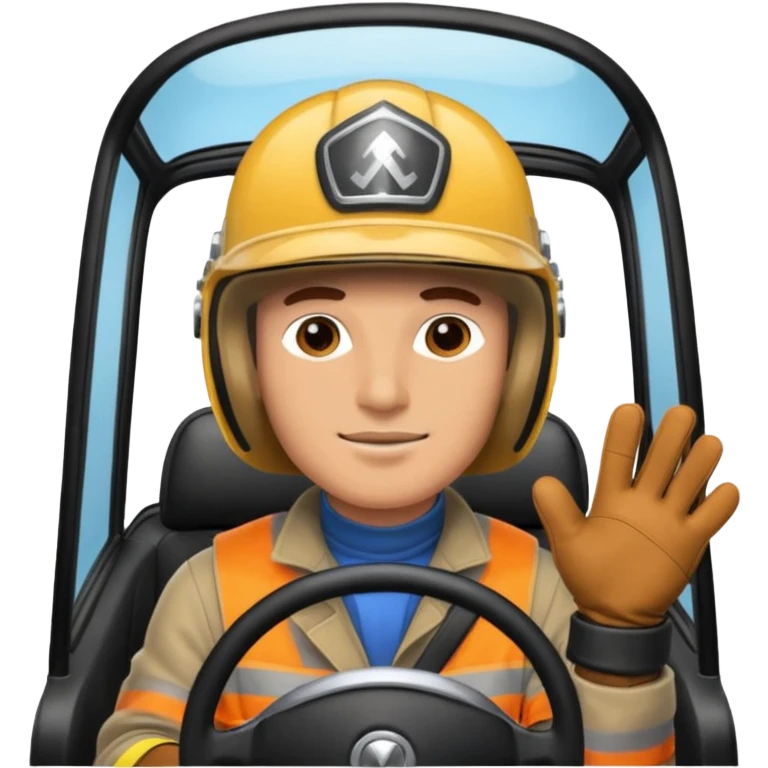 A guy driving in private car with helmet and golves emoji