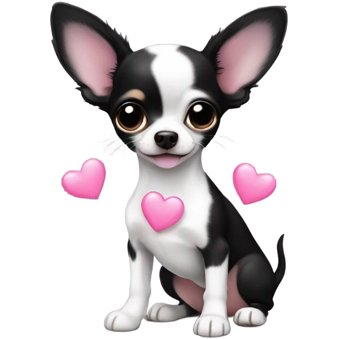 black & white chihuahua puppy with a pink heart emoji