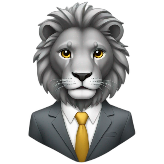 A gry Lion with suit emoji