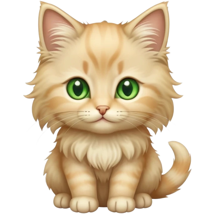 Long-haired fluffy cute beige kitten full body emoji