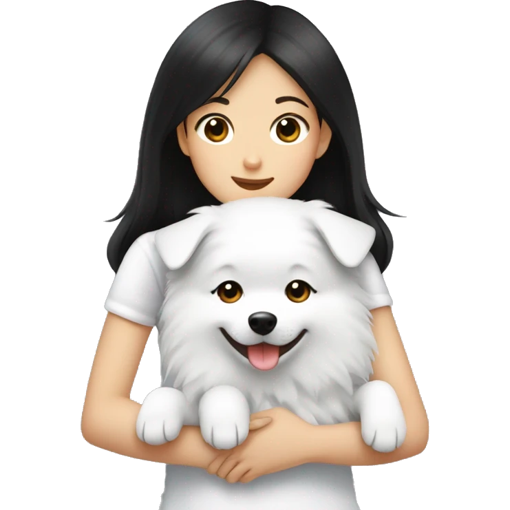 Japanese spitz dog hug black hair girl emoji