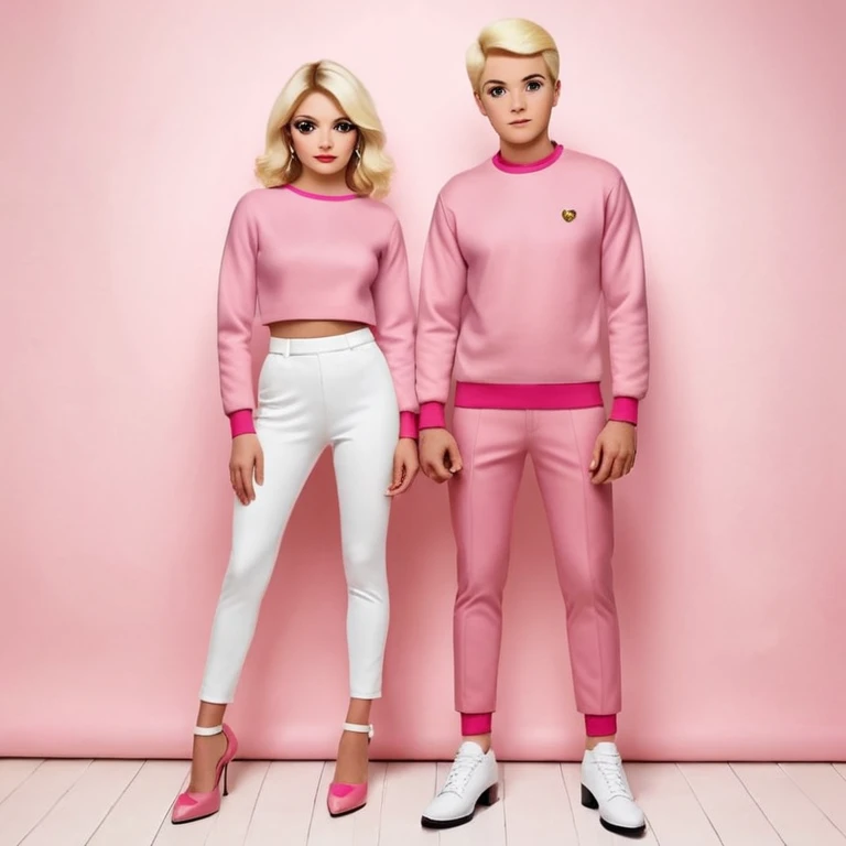 Una pareja de novios van tomados de la mano ella es rubia de ojos carmelitas piel blanca vestido rosado y tacones el muchacho es de piel morena ojos negros un pullover blanco pantalón de mezclilla y tenis blancos el fondo es una iglesia  emoji
