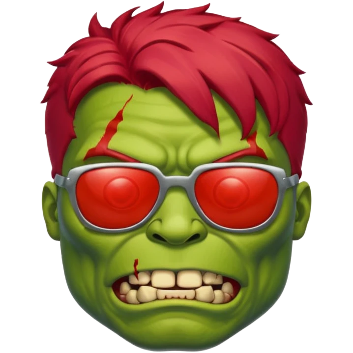 Zombie hulk with red hair and sun glasses face emoji