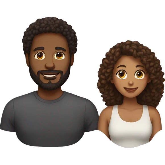 Couple black man with beard and mixed race woman with curly hair emoji