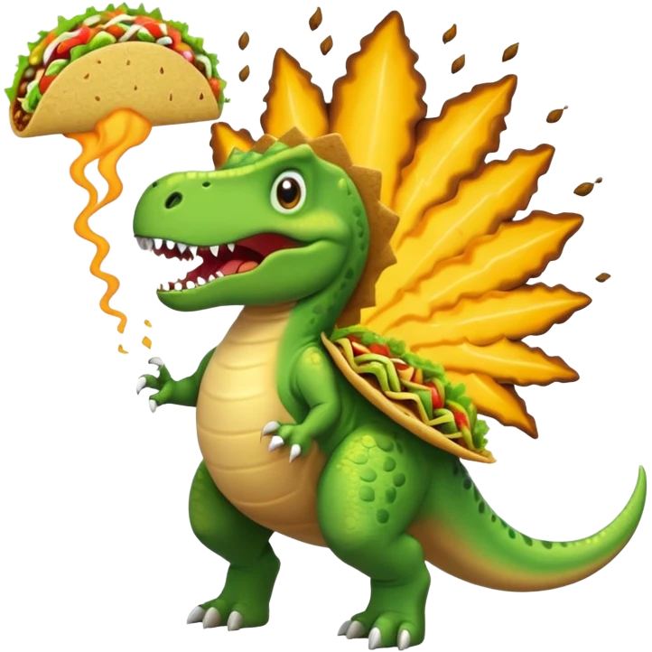 Dinosaur farting out a explosion with a taco  emoji