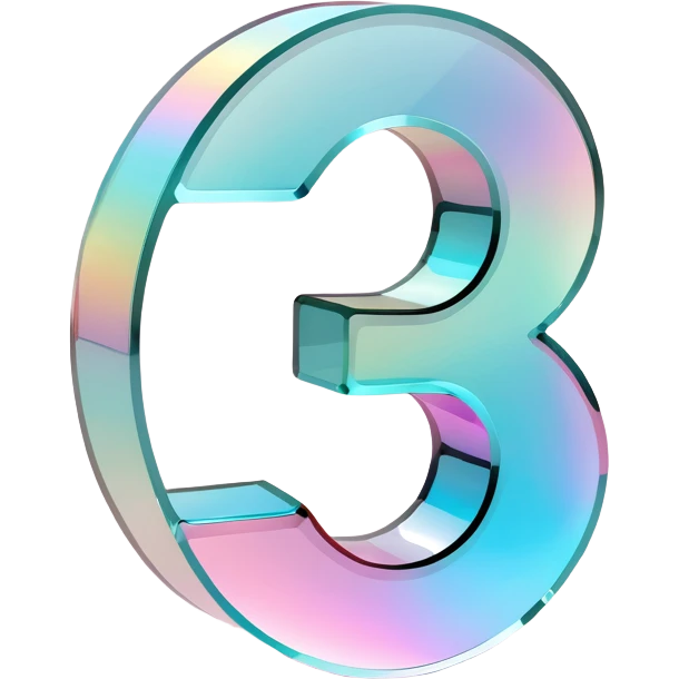 3D numeral 1 in holographic glass style, transparent, glossy, pastel gradient emoji