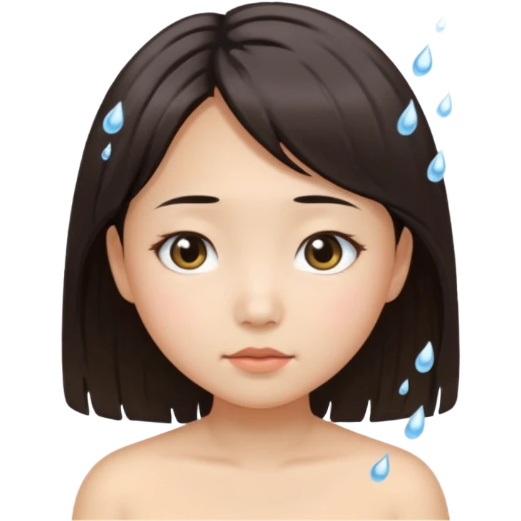 asian girl with round protruding eyes shower length hair. emoji