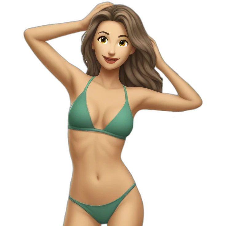 Sexy pose Soft-fit Caucasian woman bikini (hands-in-hair pose) (full body) emoji