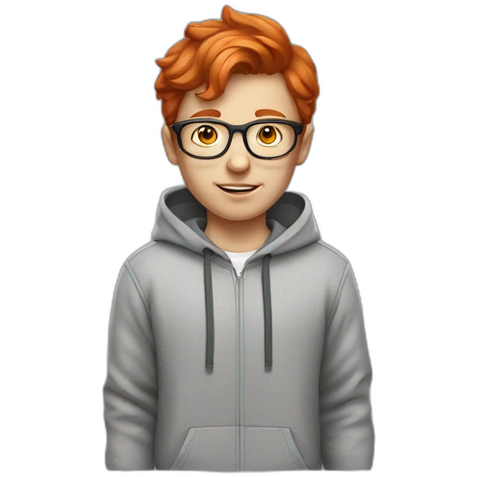 Red hair white kid with gray hoodie and glasses emoji