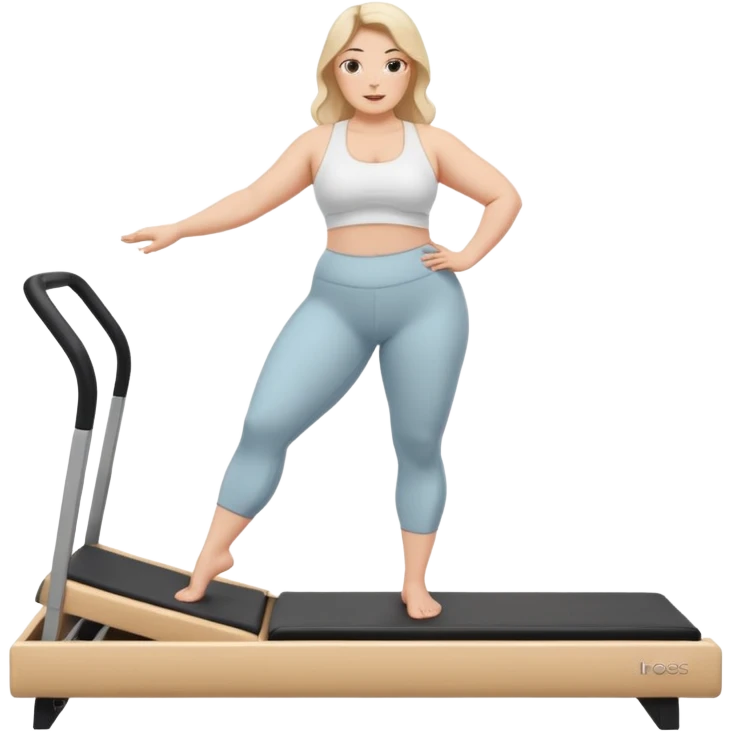 Curvy girl on a reformer Pilates beige white emoji