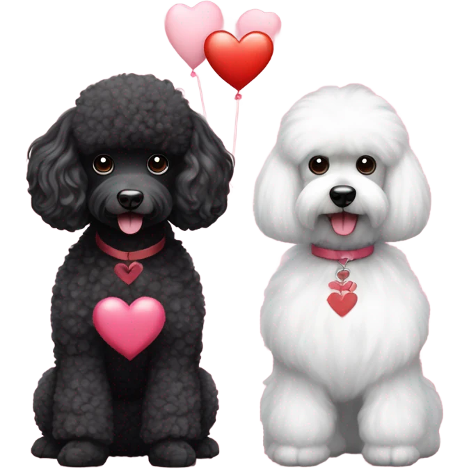 Black poodle and white Maltese with Valentines  emoji