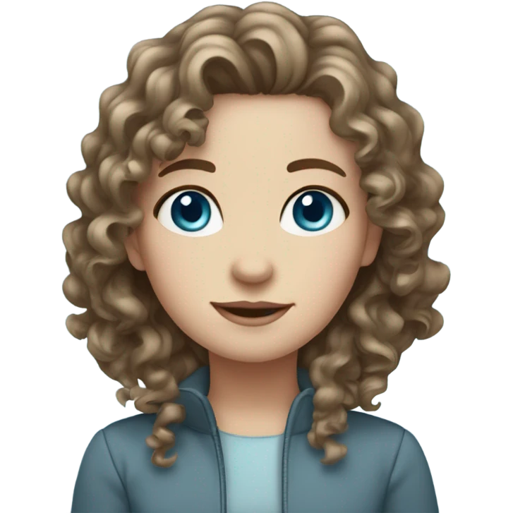 white girl with curly wavy brown hair and ice blue eyes emoji