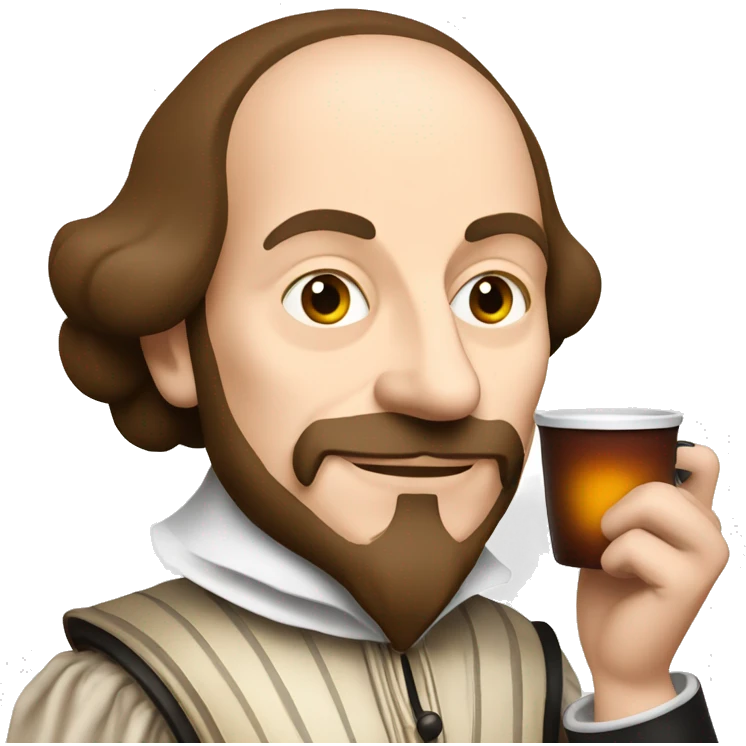 William Shakespeare holds a cup of tea in his hand emoji