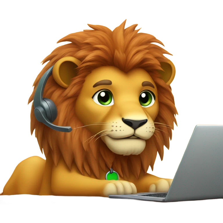 Cute Lion as call center in orange and green theme emoji