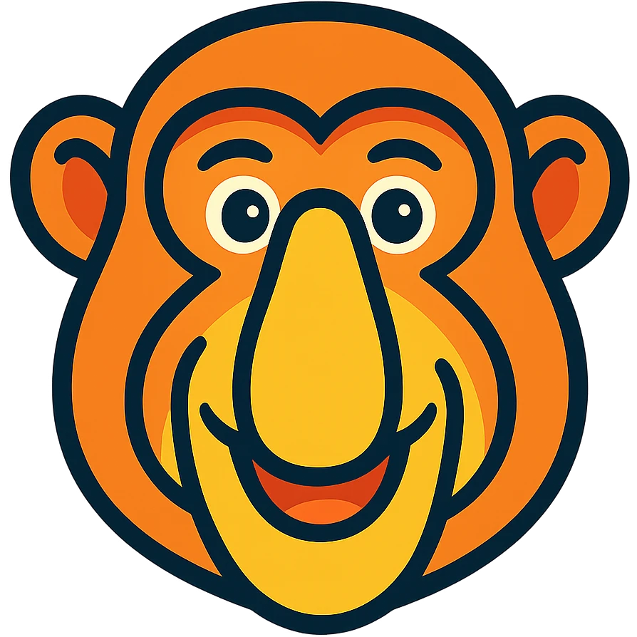 proboscis monkey face, cartoon style, friendly emoji