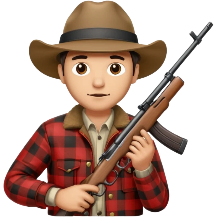 Man wearing buffalo plaid jacket and hat, with rifle emoji