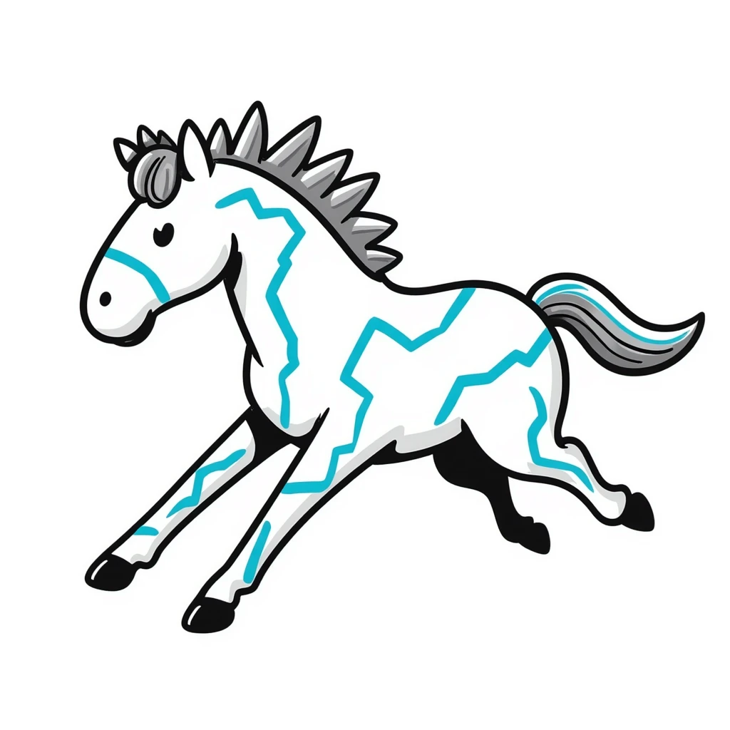 yellow fast electric horse made of electricity, bolts, visible yellow wires, lightning, blue electricity, dynamic pose emoji