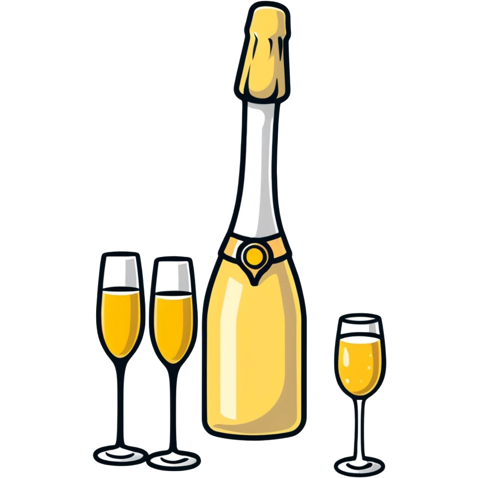 cartoon sticker of a champagne bottle and glass emoji