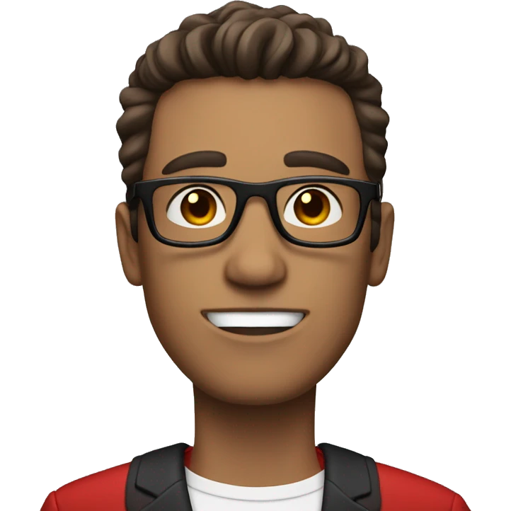 skinny guy with brown hair, black glasses and red suit emoji