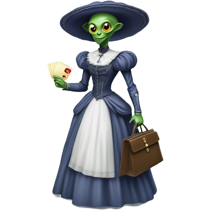 alien galora in Victorian dress elegant, full body, holding big credit card emoji