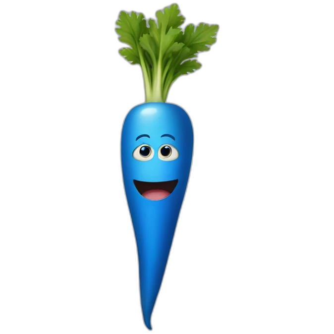 Blue carrot with eyes and mouth emoji