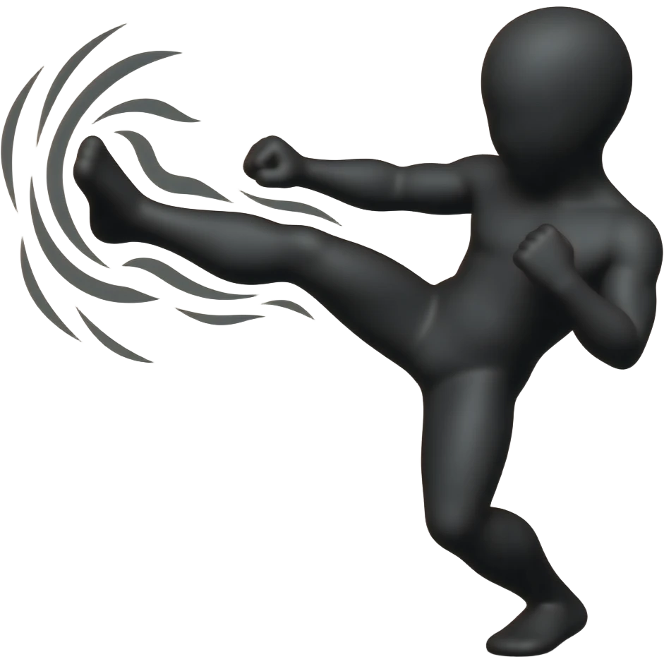 no background show a dark silhouette stick figure performing a roundhouse kick with wind effects around the kick - NO BACKGROUND emoji