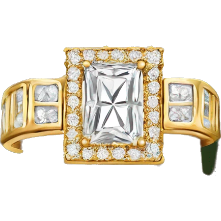 Gold rectangle engagement ring on hand ring finger emoji