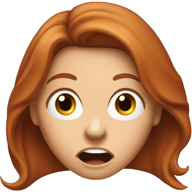 Woman long auburn hair with jaw open like omg emoji