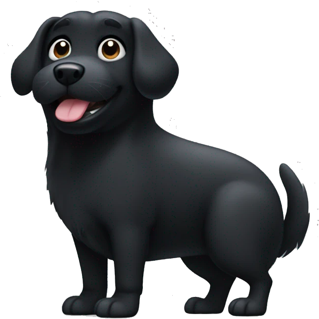 A black dog thats very chubby and has a tiny tail emoji
