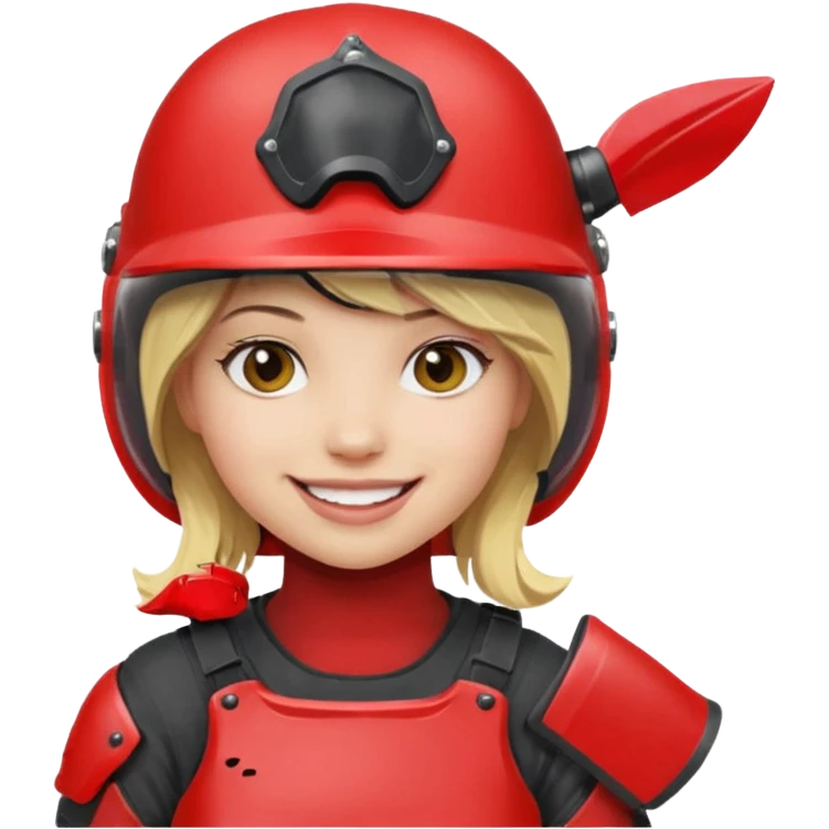 blond girl playing paintball with red paintball helmet, only face emoji