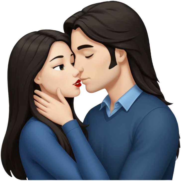 White Man with dark hair kissing white woman with long dark hair emoji