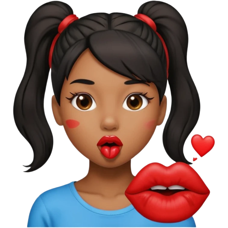 light brown skin girl with black ponytail blowing a lip mouth red kiss shape emoji