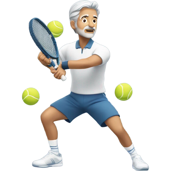 Gray haired man with a knee brace playing tennis like a pro emoji