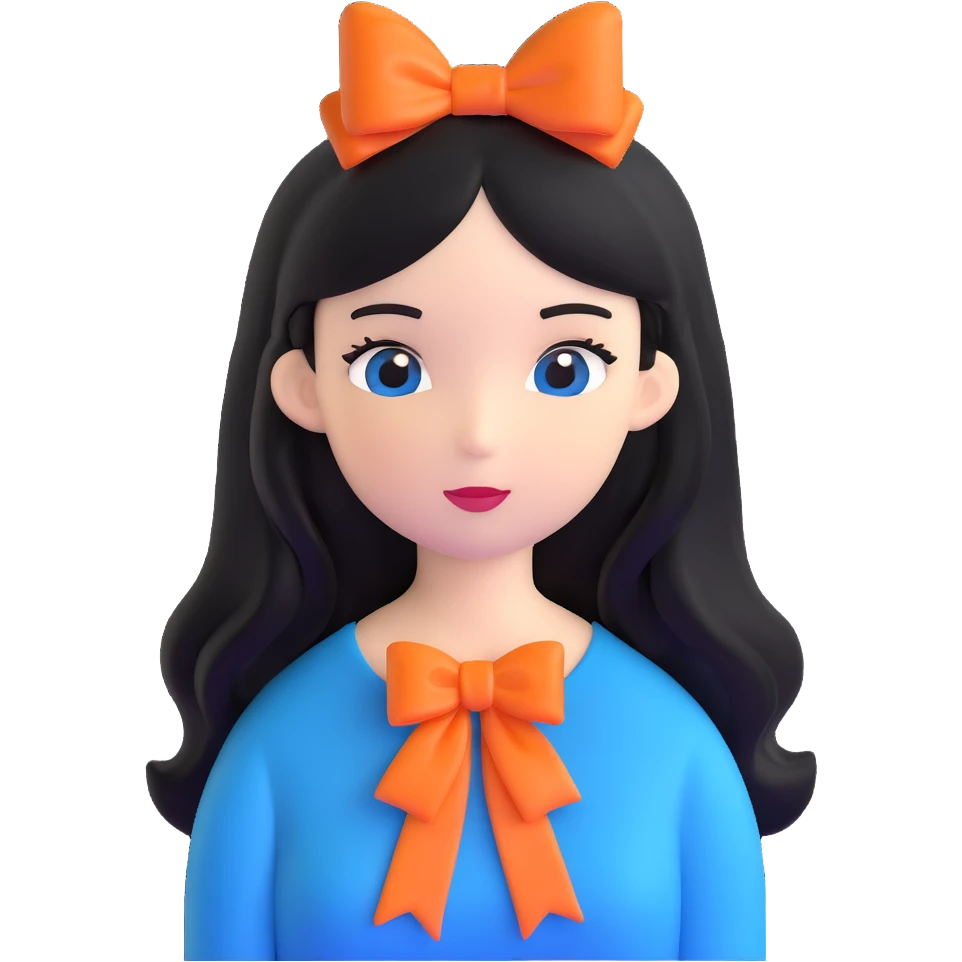 woman with a blue bow on her head and long black hair emoji