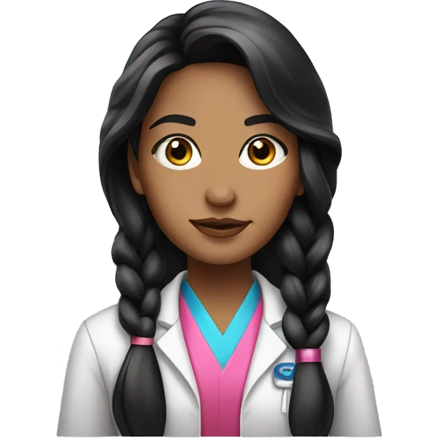  young beautiful female idol scientist with beaded earrings & long black hair with pink accents emoji