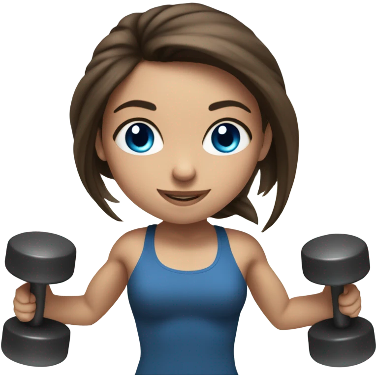 Realistic brunette girl with bright blue eyes lifting weights emoji