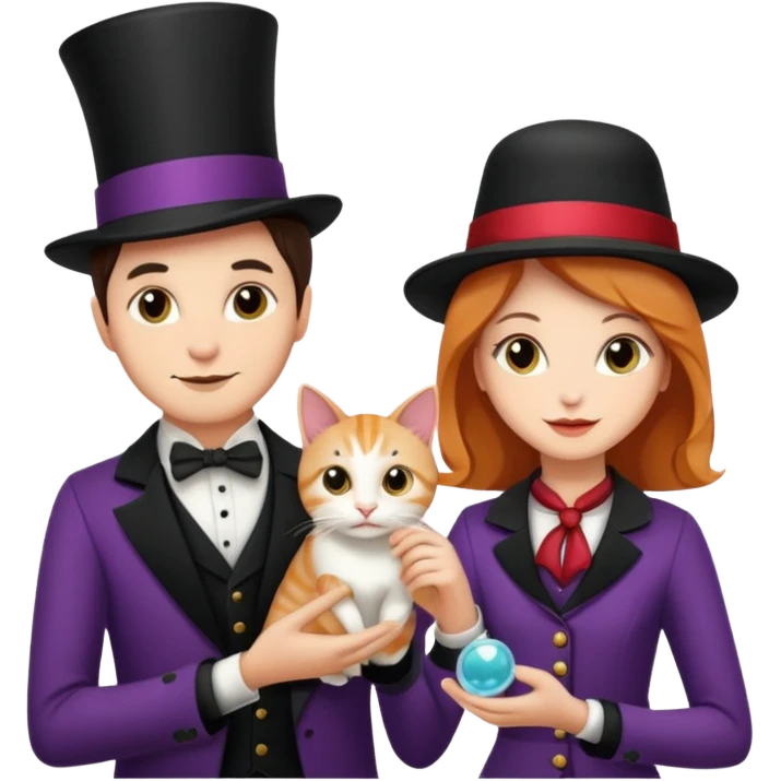 magician couple and their pet cat emoji