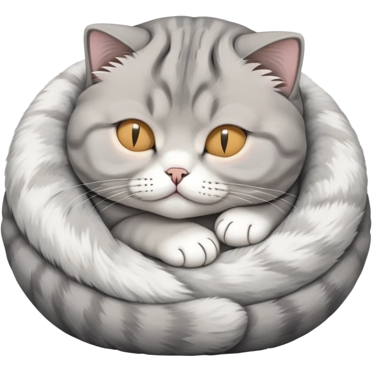 a cute sleeping Scottish fold cat with folded ears curled up in a ball emoji