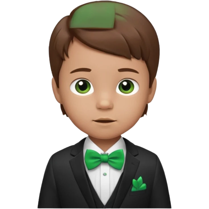 baby cute boy, brown hair in suit, with green bow emoji